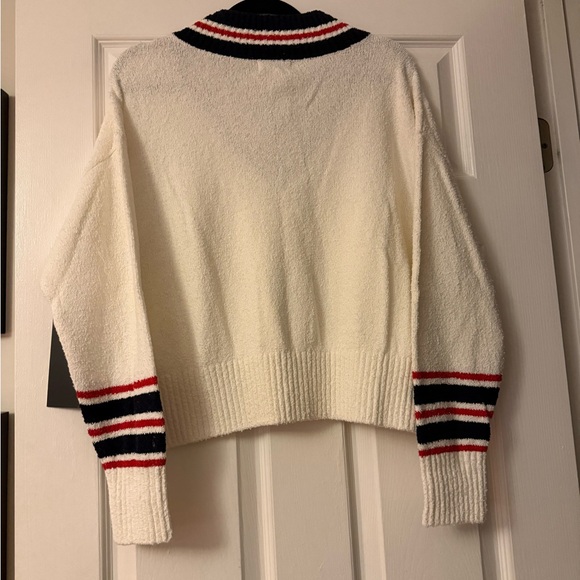 NWT - Tuckernuck White V-Neck Sweater with Red and Blue Stripes - Picture 8 of 8
